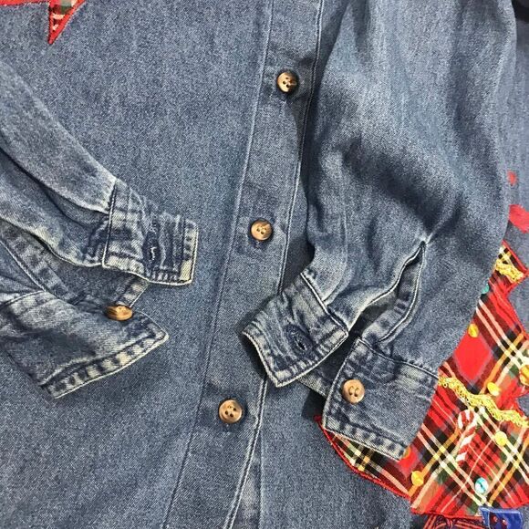 Vintage Christmas Shirt Blouse Denim tacky size small medium - Picture 12 of 14